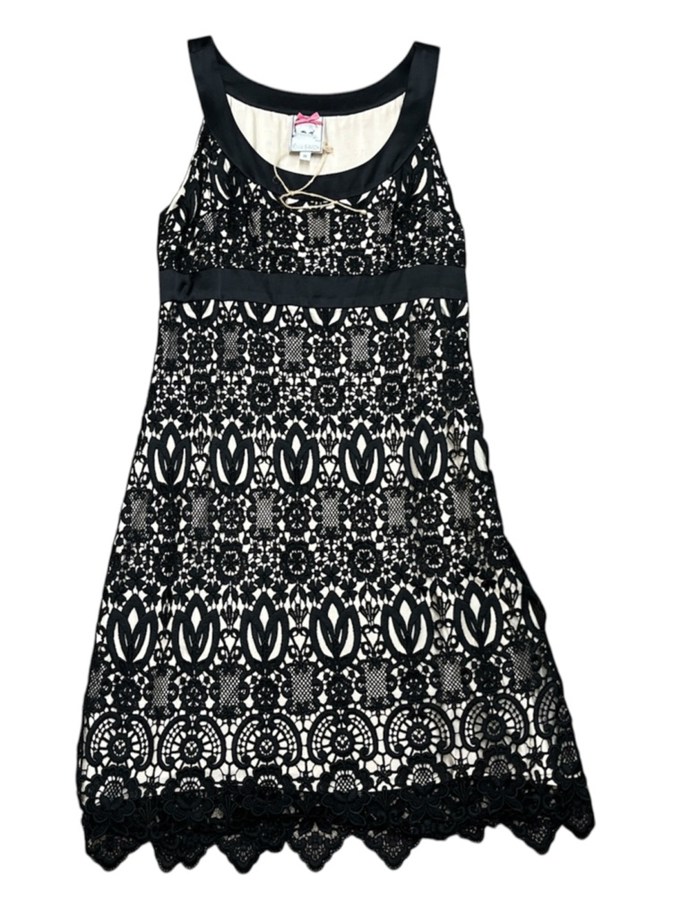 Yoana Baraschi Black Knit Crochet Trim Dress Size 8 Sleeveless Midi